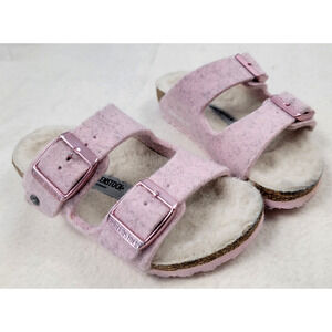 Birkenstock Arizona Shearling Pink Suede Sandals Girls Kids Size 26 EU 8-8.5 US